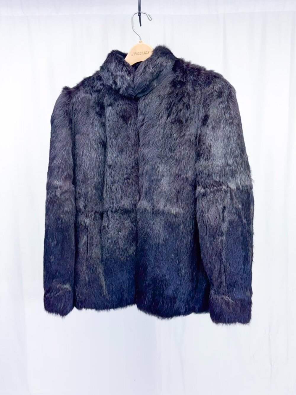 100% Vintage French Rabbit Fur Jacket Burgundy Black Dyed Women's Coat Small